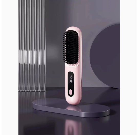 TiffanyCase 2 In 1 Straight Hair Comb Wireless Hair Straightener Brush Hair Fast Heating Portable Hot Curler USB Charging